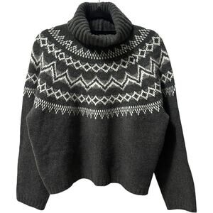 Abercrombie Fitch Gray Nordic Fair Isle Turtleneck Sweater Womens M Cozy Winter